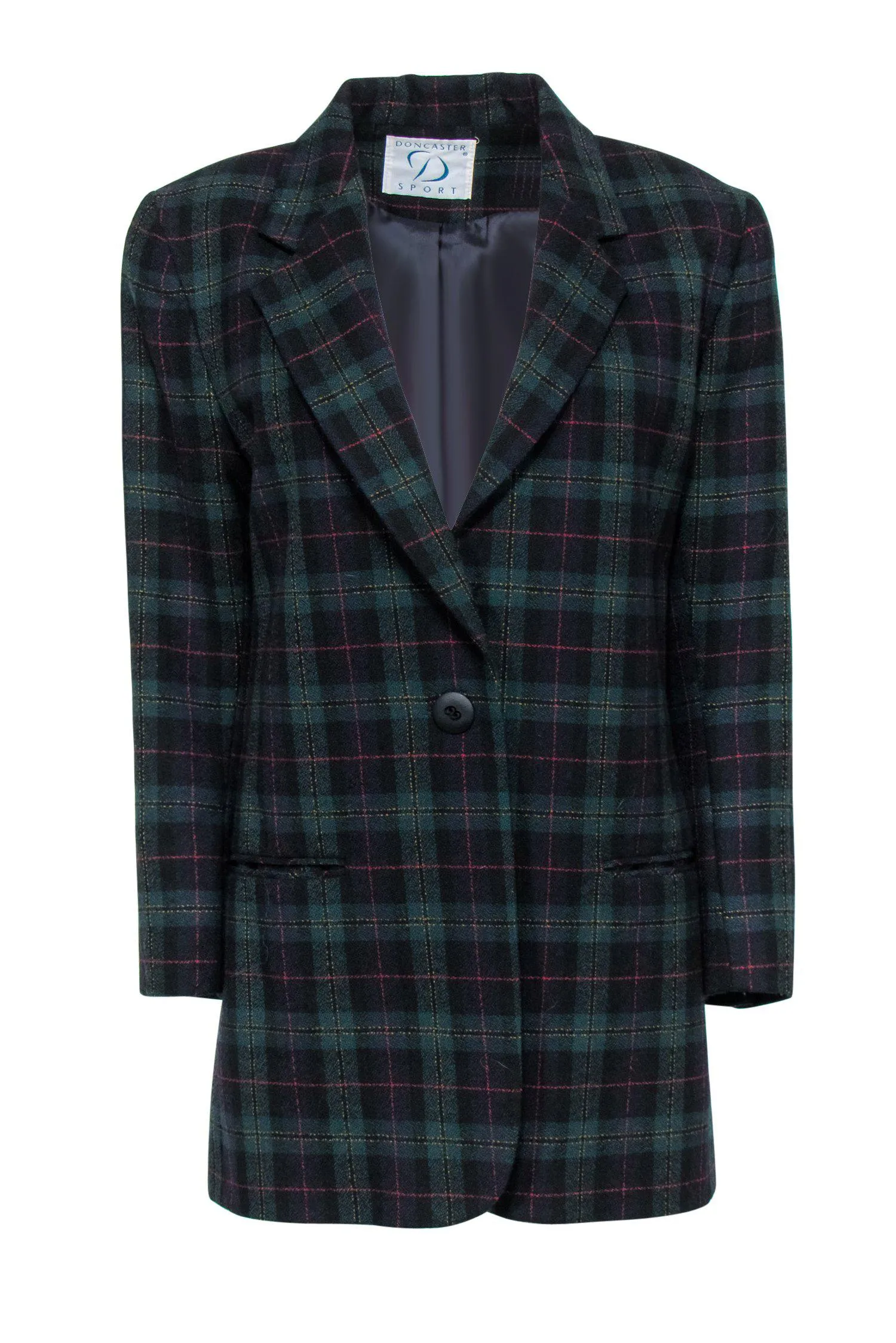 Doncaster - Dark Teal & Navy Plaid Buttoned Longline Blazer Sz 10