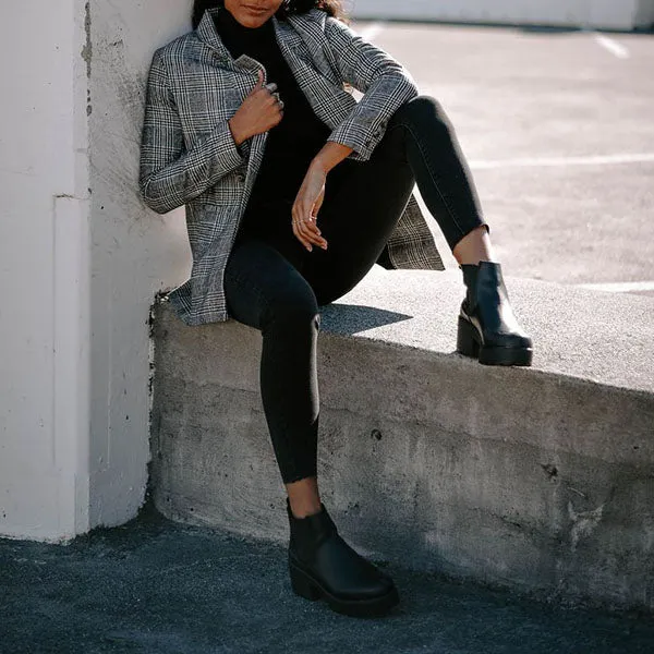 Double Breasted Khaki Lapel Collar Checkered Blazer Suit Womens