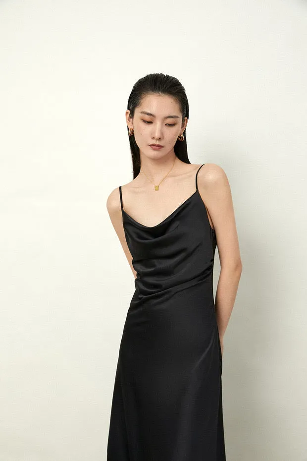 Drape Cami Slip Dress in Black