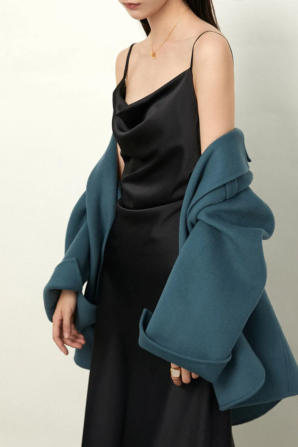 Drape Cami Slip Dress in Black