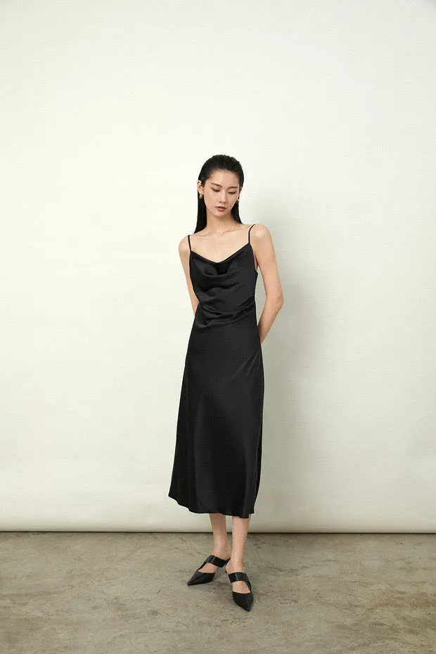 Drape Cami Slip Dress in Black