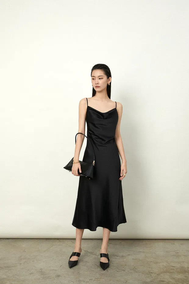 Drape Cami Slip Dress in Black