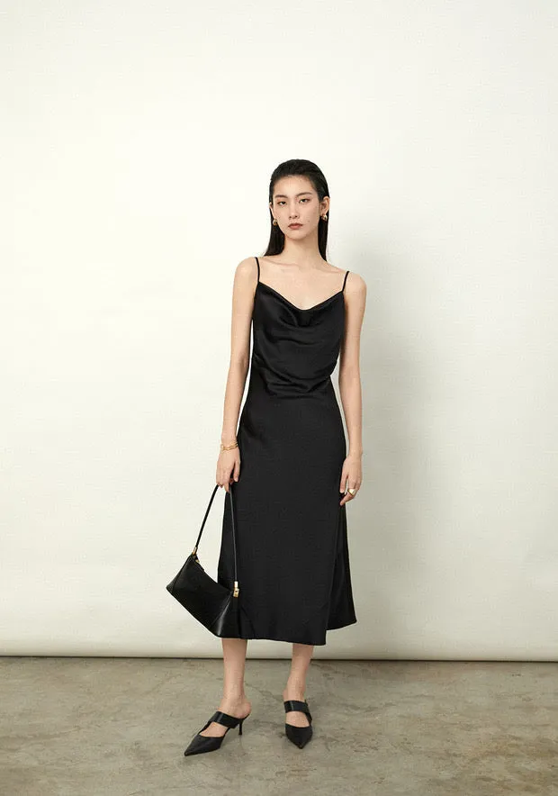Drape Cami Slip Dress in Black