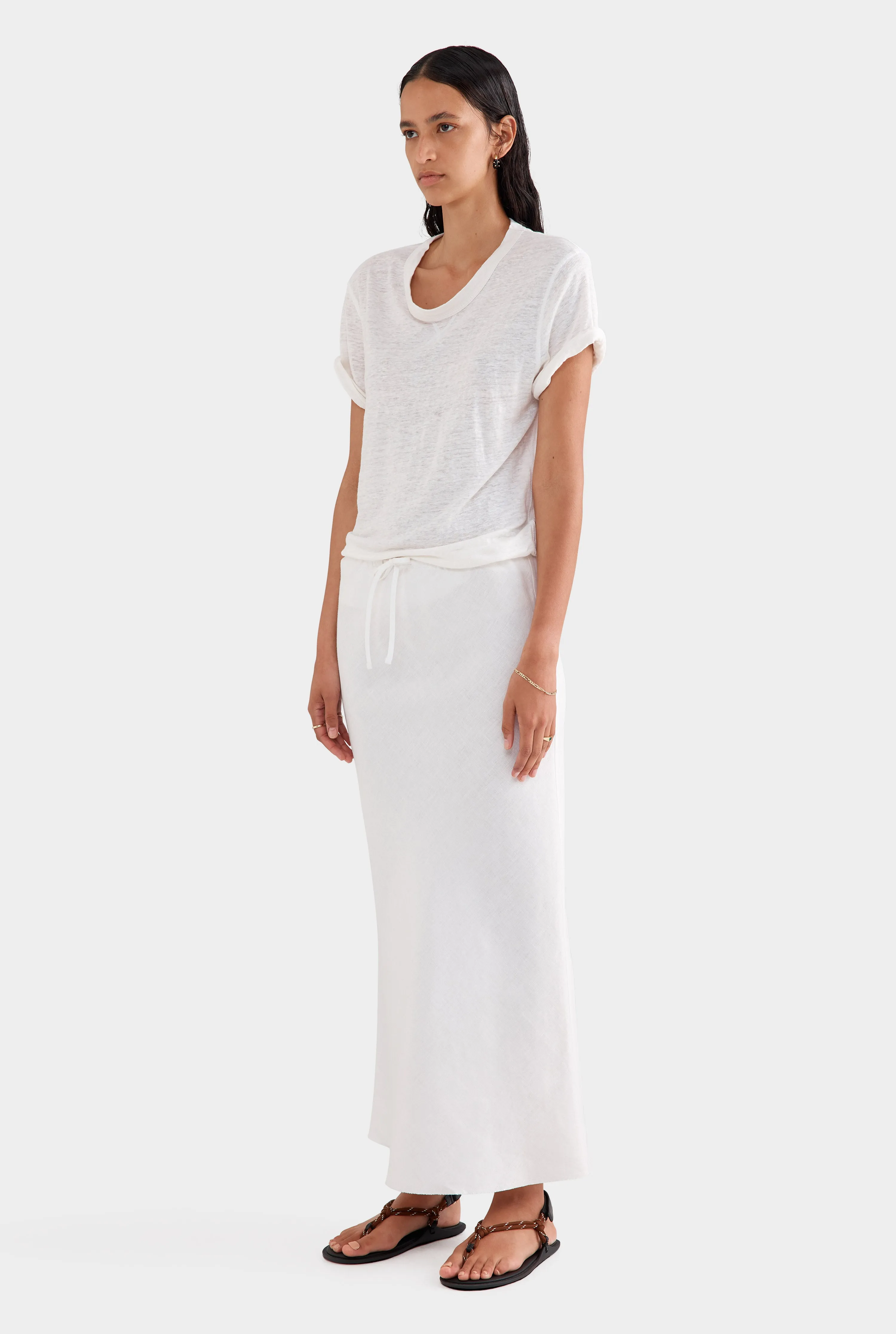 Drawstring Bias Skirt - White