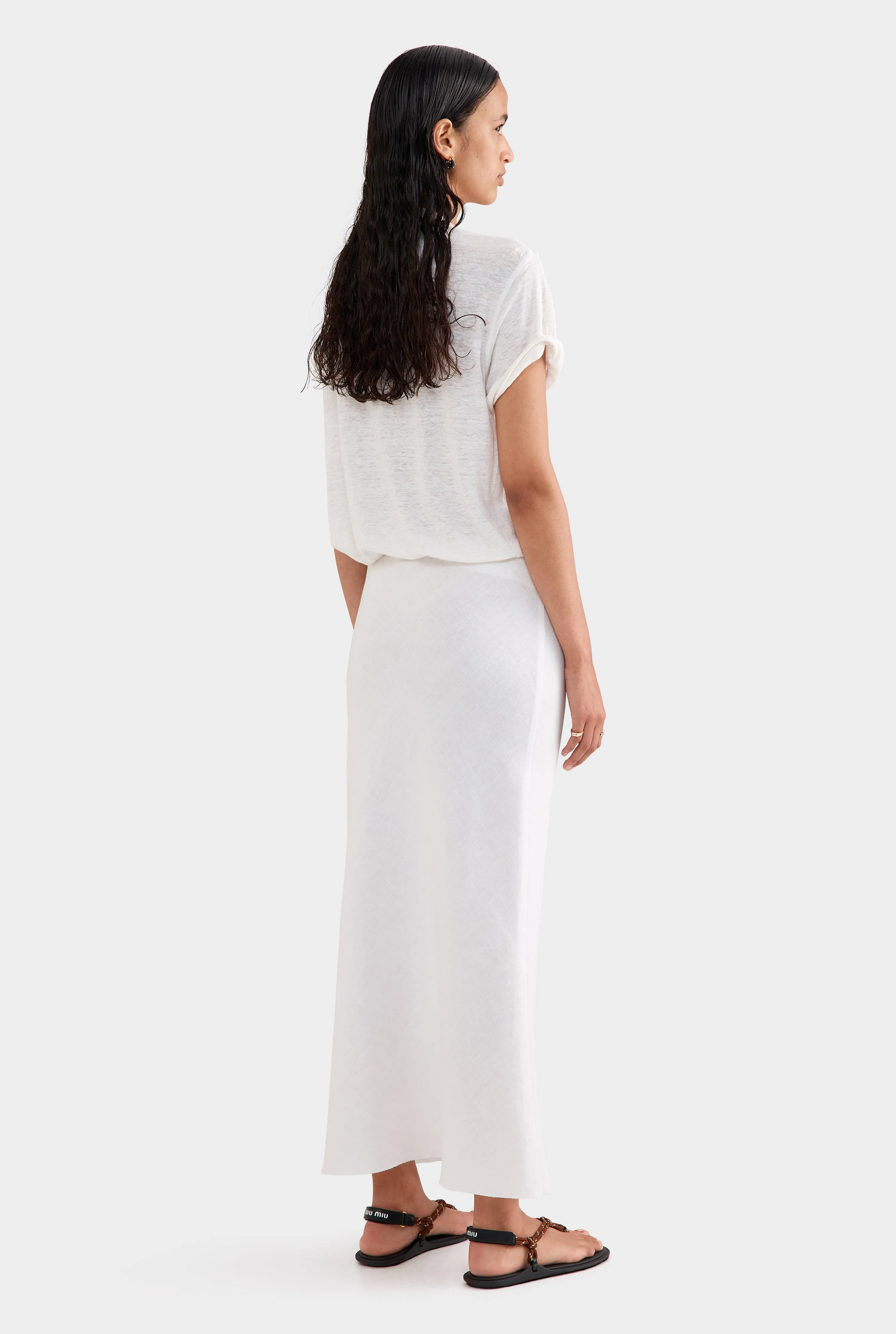 Drawstring Bias Skirt - White