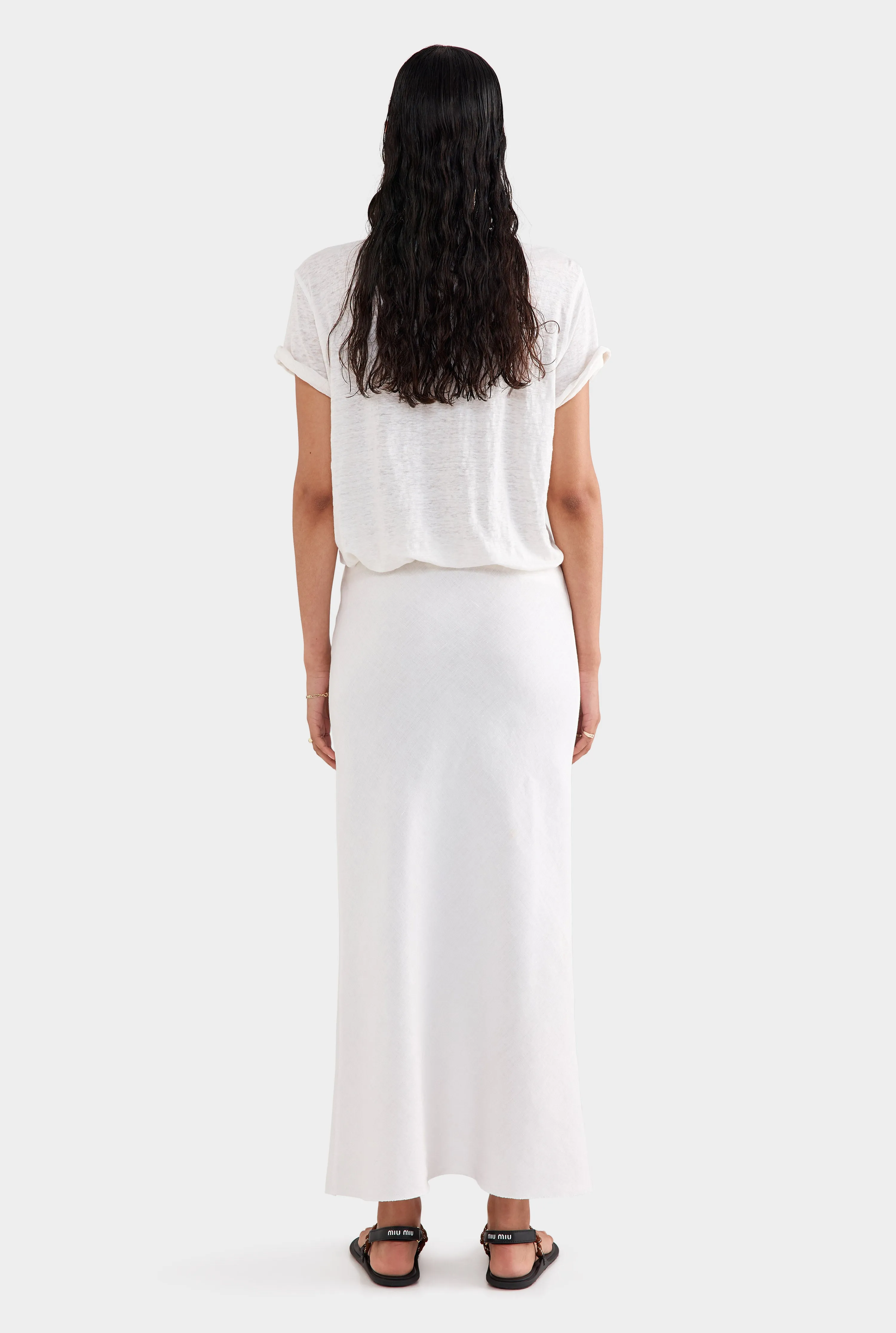 Drawstring Bias Skirt - White