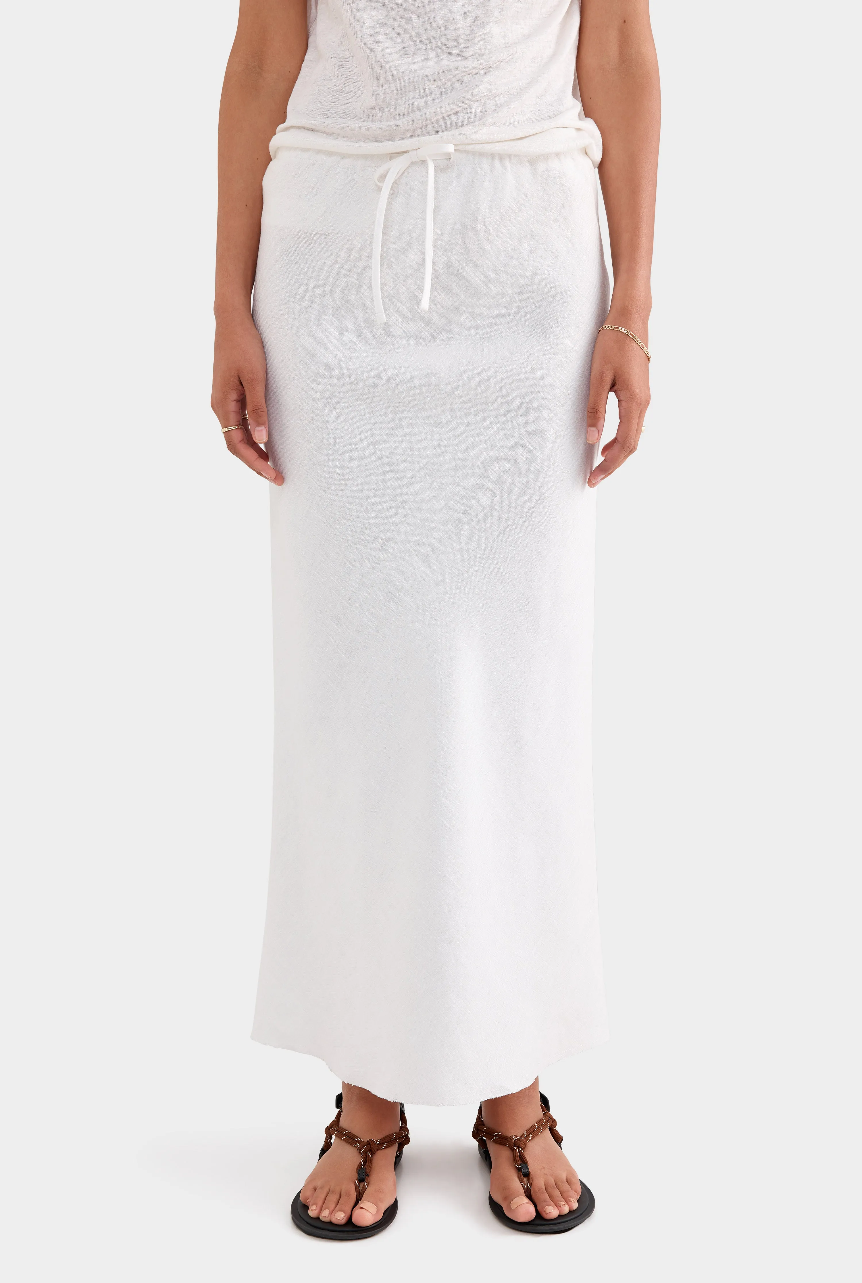 Drawstring Bias Skirt - White