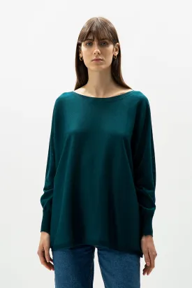 EXTRA FINE MERINO WOOL OVERSIZED BOAT NECK PULLOVER