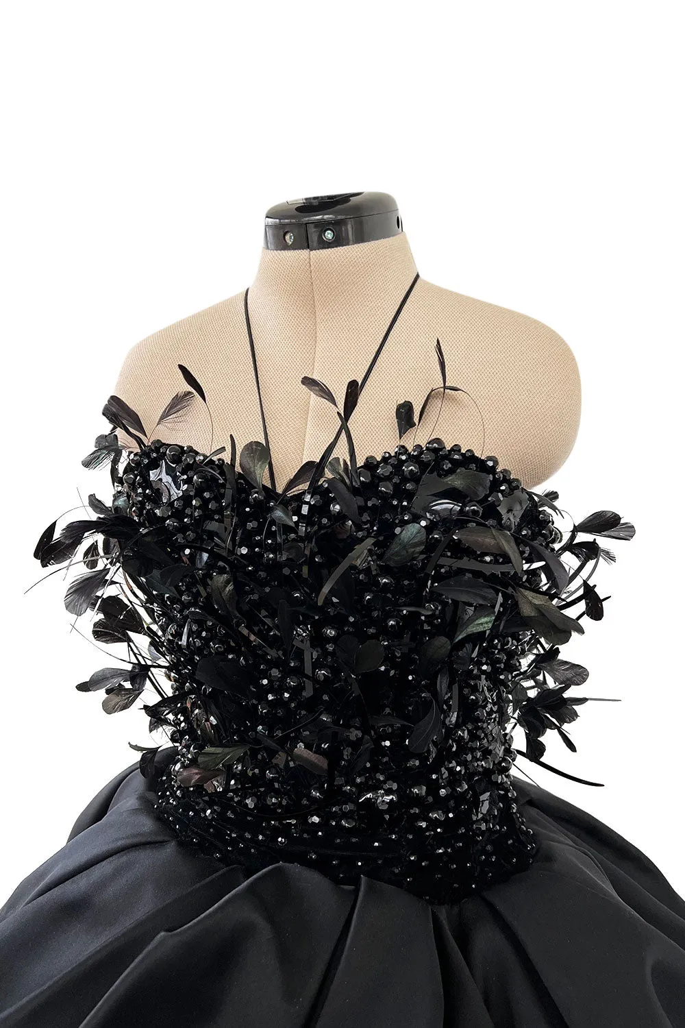 Extraordinary Fall 1996 Nina Ricci by Girard Pipard Haute Couture Feather & Beaded Silk Dress