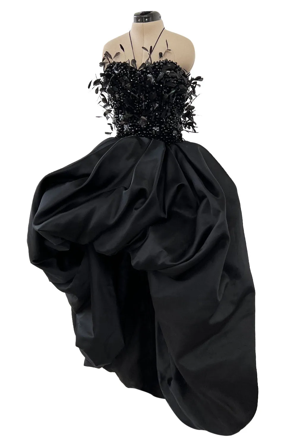 Extraordinary Fall 1996 Nina Ricci by Girard Pipard Haute Couture Feather & Beaded Silk Dress