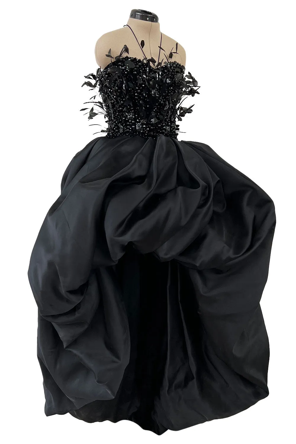 Extraordinary Fall 1996 Nina Ricci by Girard Pipard Haute Couture Feather & Beaded Silk Dress