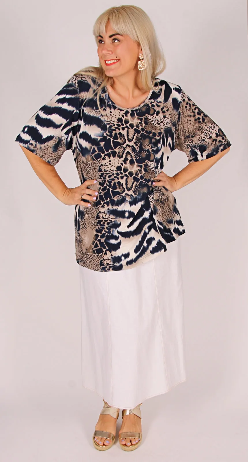 Georgia Stretch Linen Six Gore Skirt White