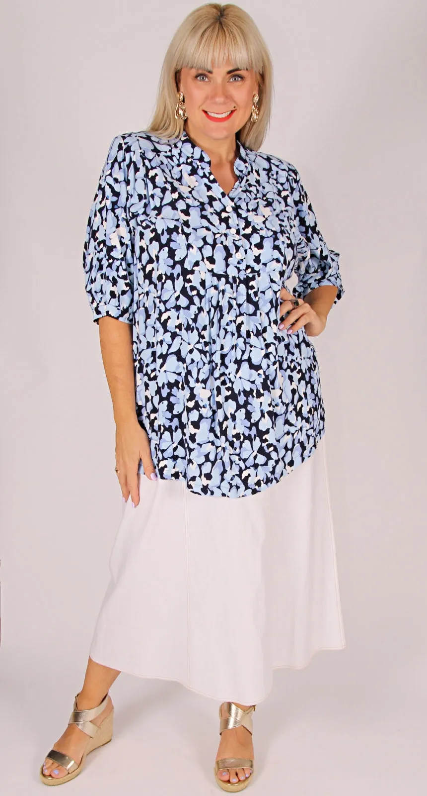 Georgia Stretch Linen Six Gore Skirt White