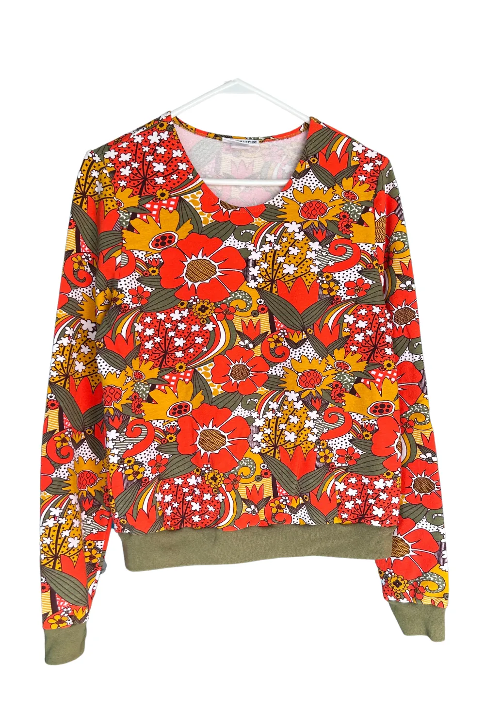 Groovy Floral Pullover in Olive & Orange
