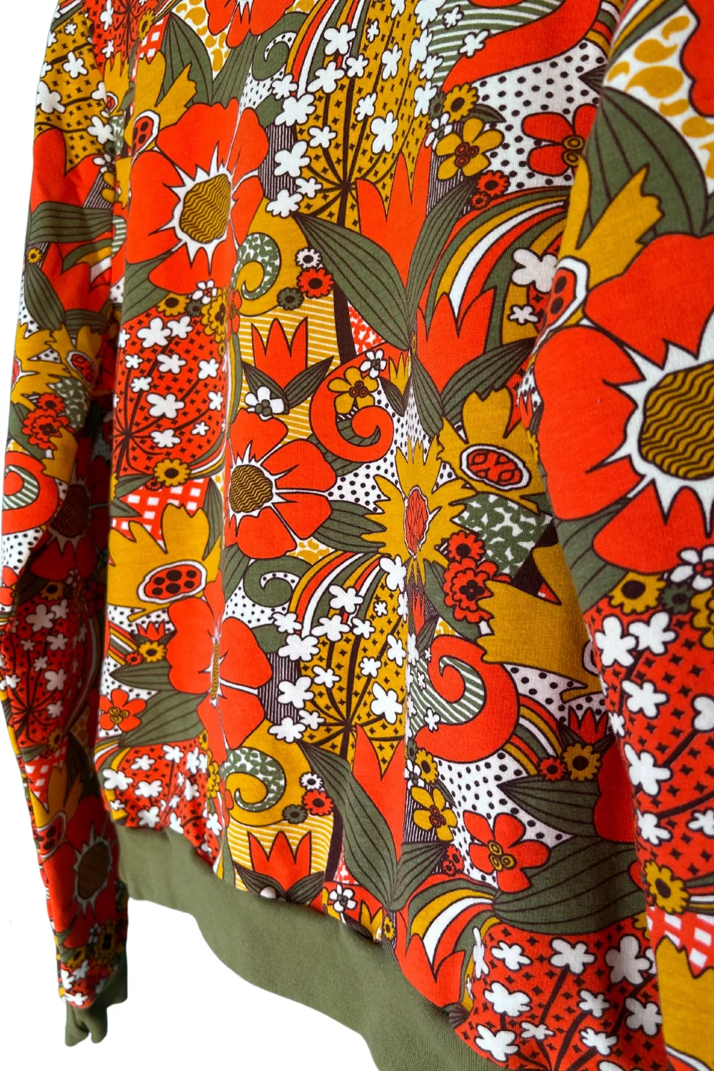 Groovy Floral Pullover in Olive & Orange