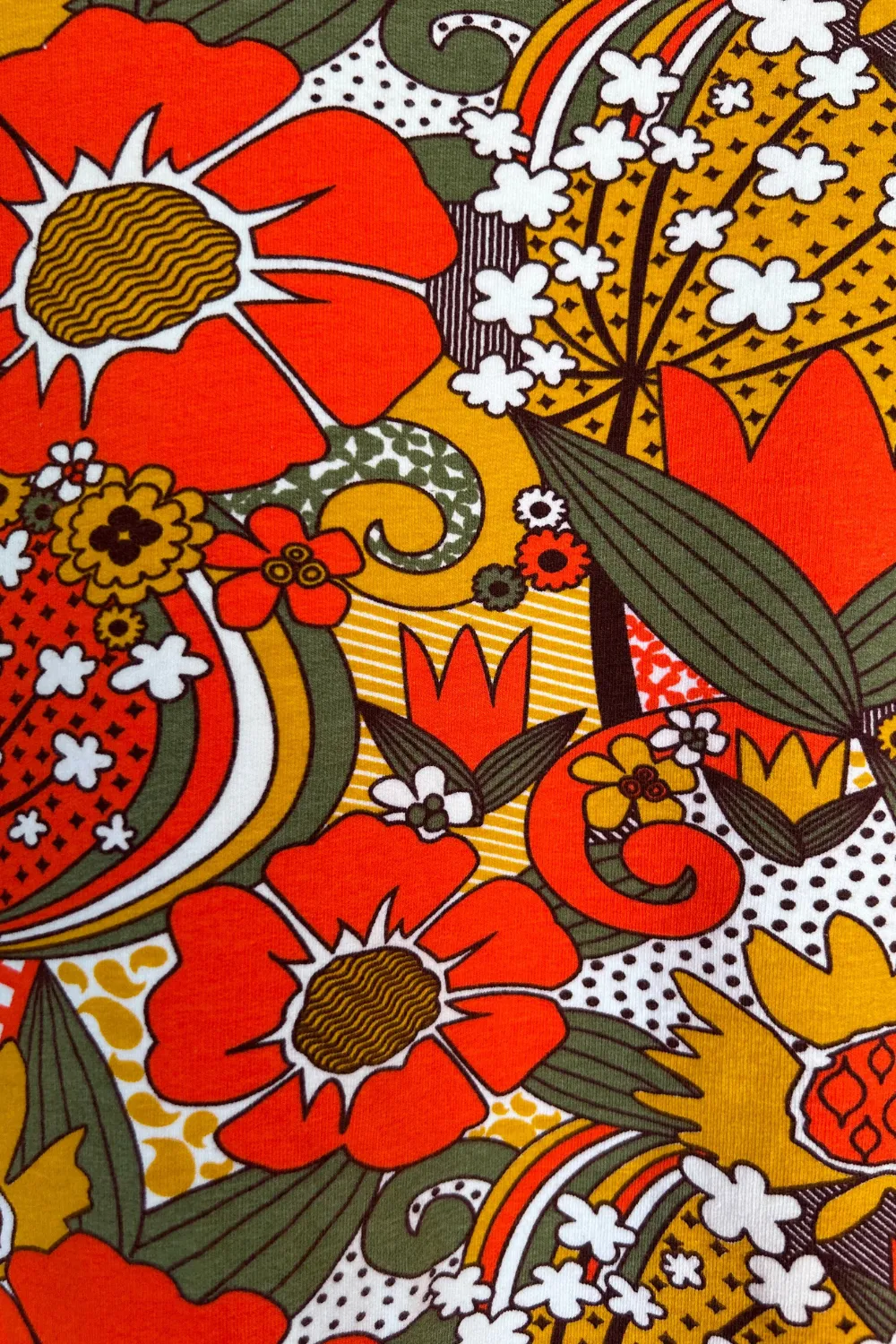Groovy Floral Pullover in Olive & Orange