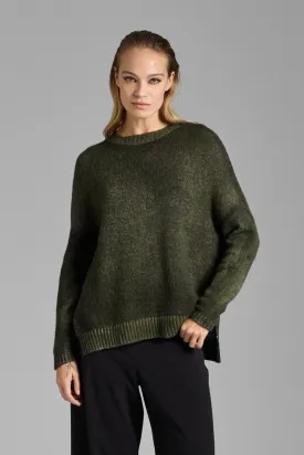 HAND PAINTED ROUND NECK OVERSIZE PULLOVER WITH SLITS IN CASHMERE AND SILK