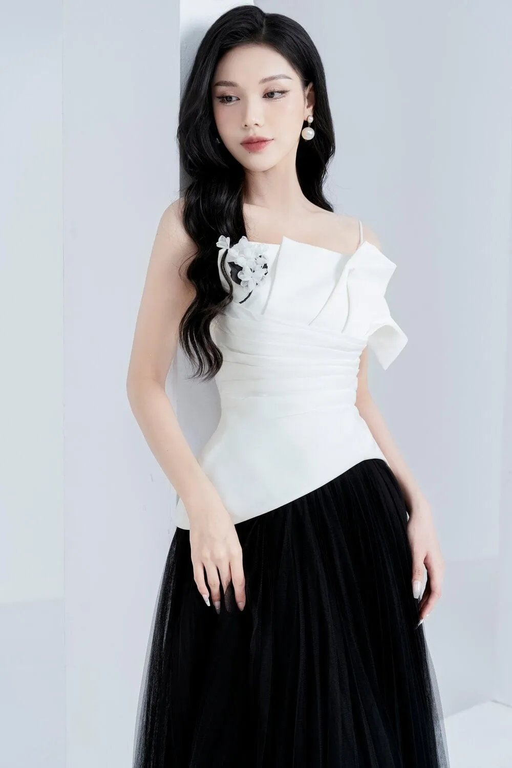 Harriet Pleated Layered Mesh Ankle Length Skirt