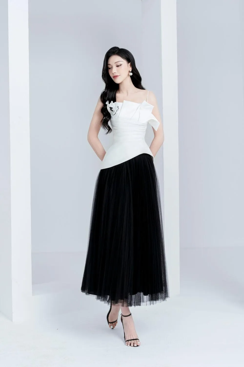 Harriet Pleated Layered Mesh Ankle Length Skirt