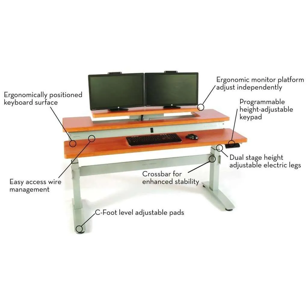 HealthPostures 8200 Ergonomic Sit-Stand Desk - Cherry Top, Silver Frame