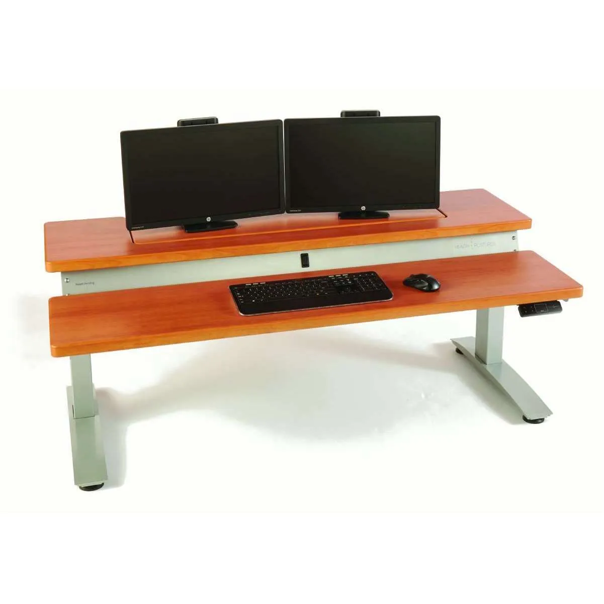 HealthPostures 8200 Ergonomic Sit-Stand Desk - Cherry Top, Silver Frame