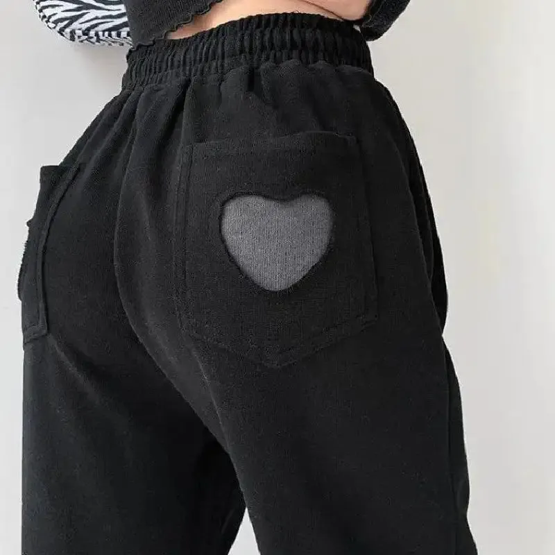 Heart Solid Color High Waist Baggy Sweatpants