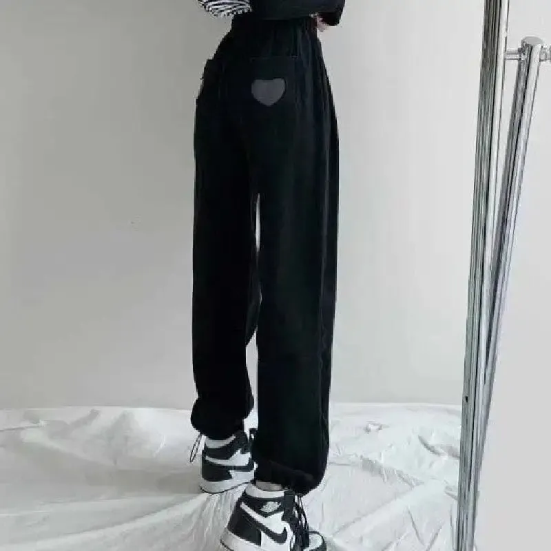 Heart Solid Color High Waist Baggy Sweatpants