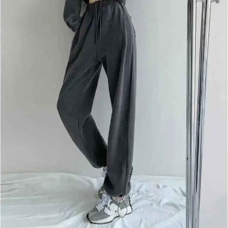 Heart Solid Color High Waist Baggy Sweatpants