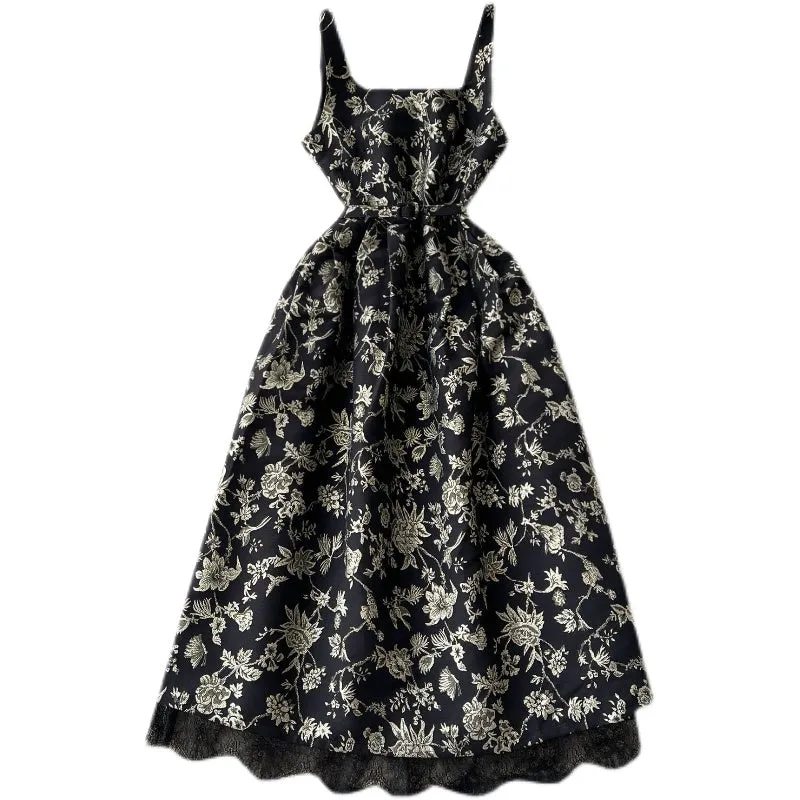High-end Backless Floral Slip Dress