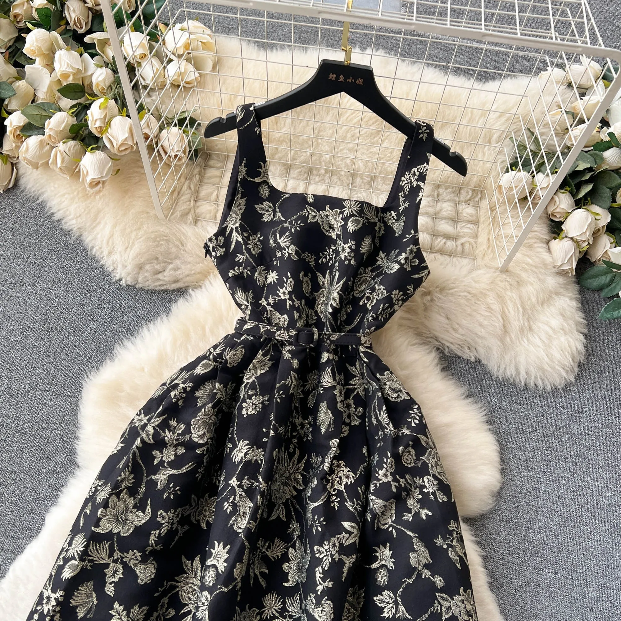 High-end Backless Floral Slip Dress