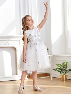 High Waist Embroidered Bodice Sleeveless Flower Girl A-Line Dress