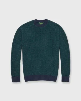 Honeycomb Crewneck Sweater in Indigo/Green Wool/Cotton Blend