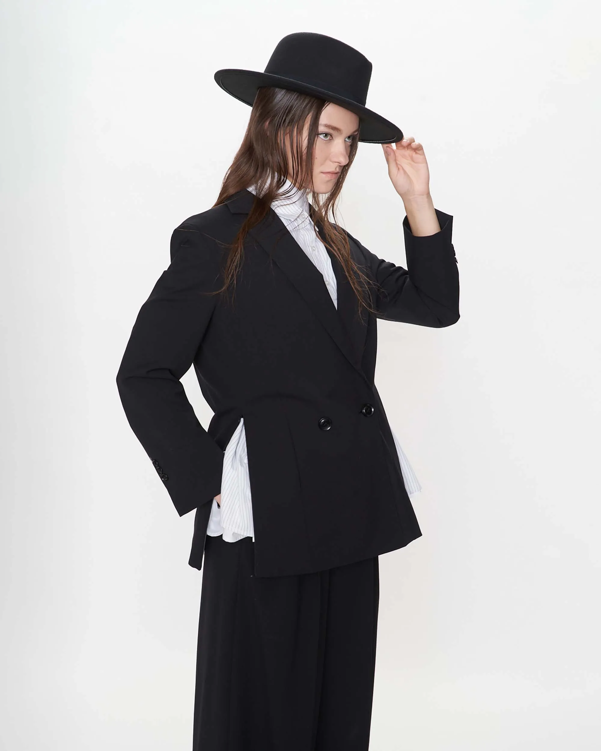 Impression Wool Mix Double Breasted Mid Length Blazer
