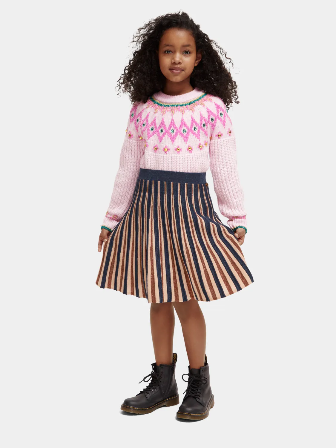Kids - Pleated knitted glitter midi skirt