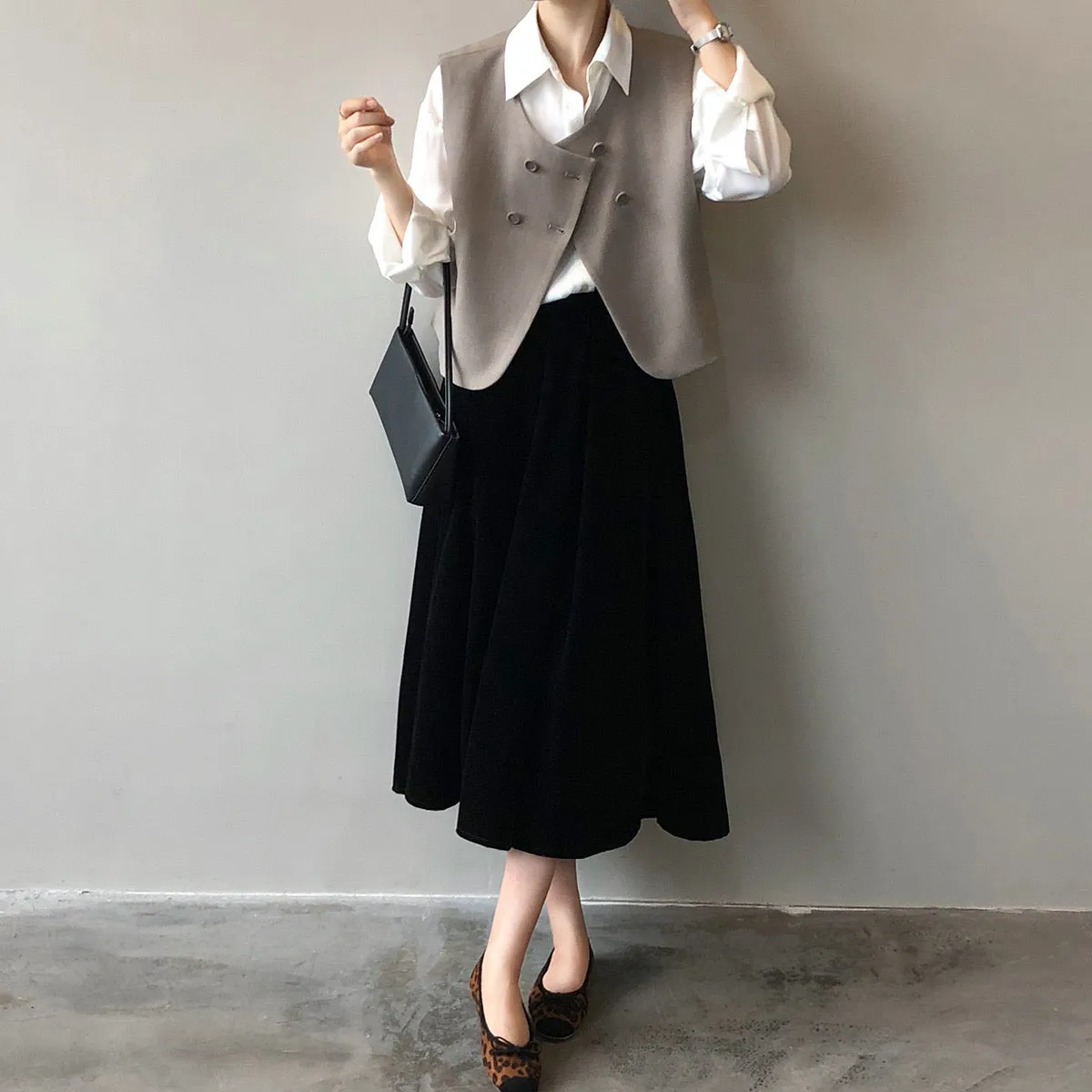 [Korean Style] High Quality French Style Pleated A Line Midi Skirt