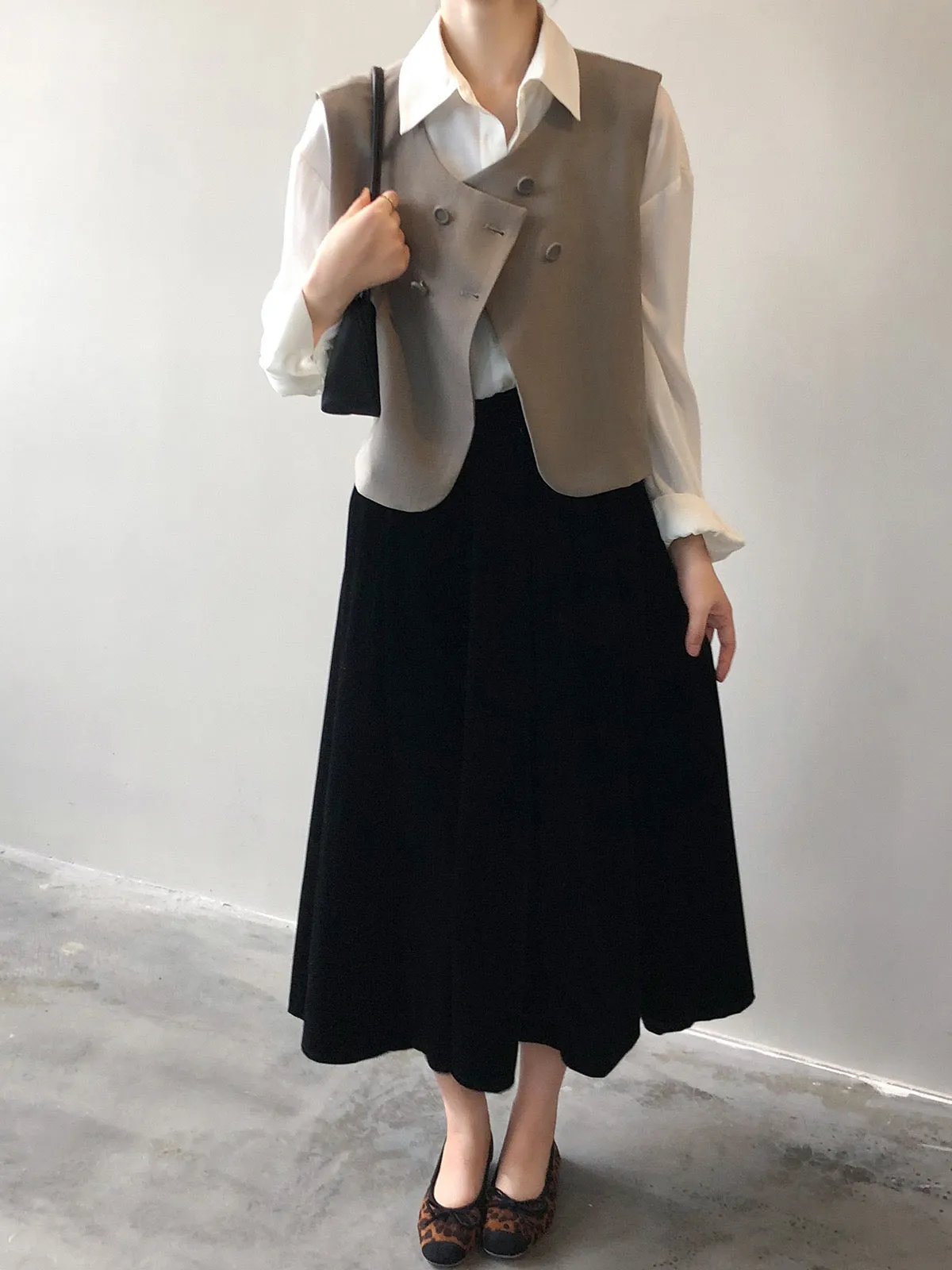 [Korean Style] High Quality French Style Pleated A Line Midi Skirt
