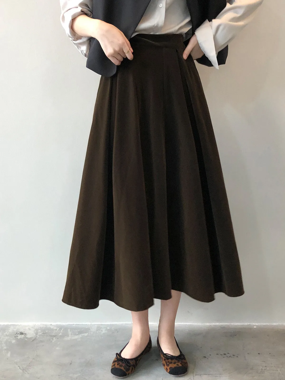 [Korean Style] High Quality French Style Pleated A Line Midi Skirt