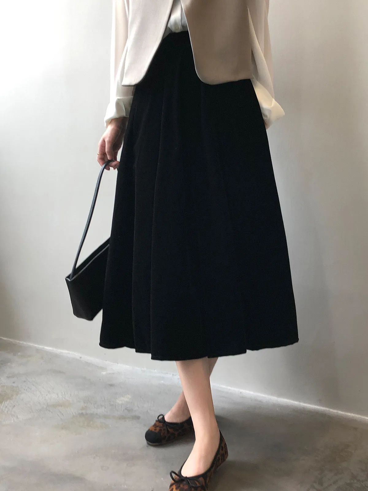 [Korean Style] High Quality French Style Pleated A Line Midi Skirt