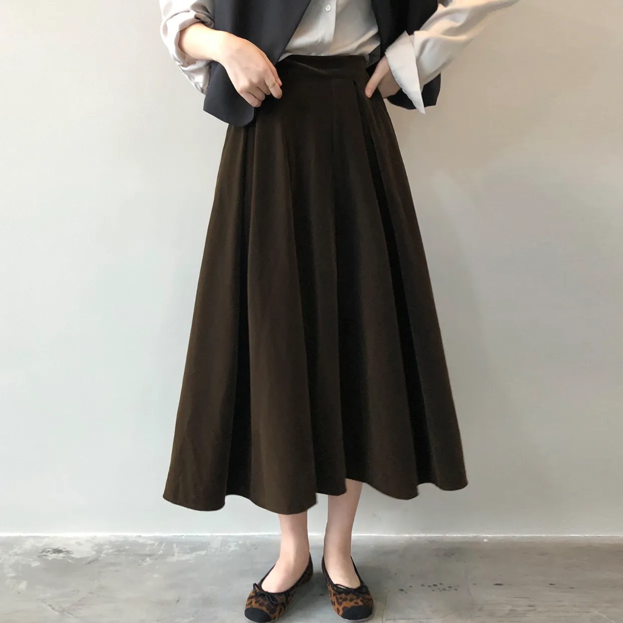 [Korean Style] High Quality French Style Pleated A Line Midi Skirt