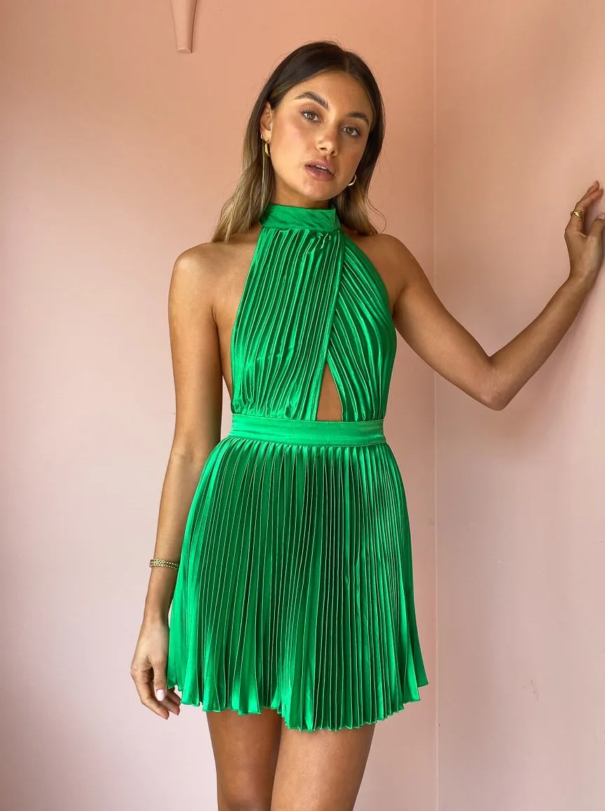 Lidee Renaissance Mini Dress in Bright Green