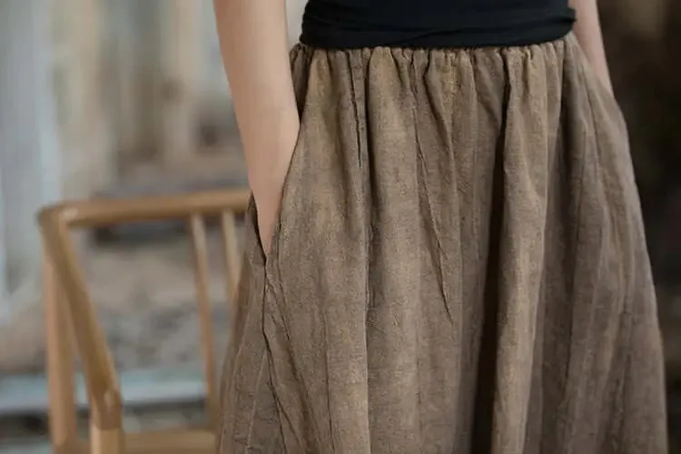 Linen Maxi Skirt a line skirt High Elastic Waist skirt