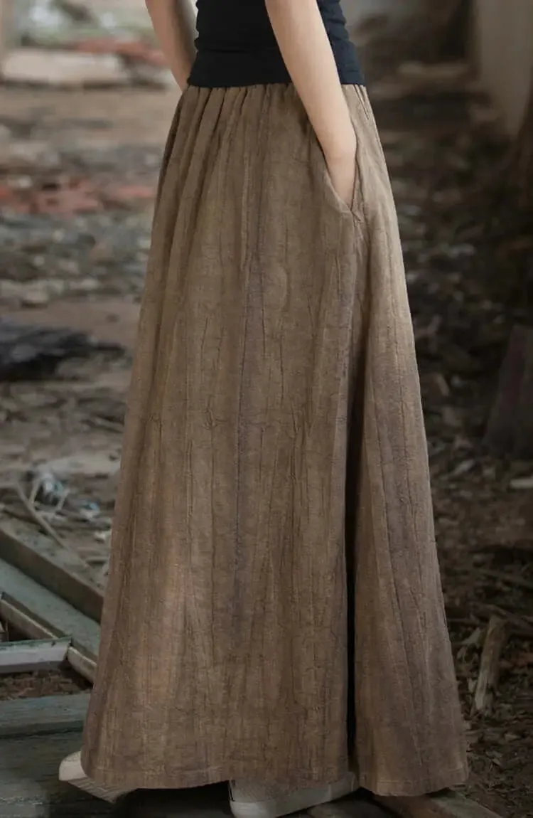 Linen Maxi Skirt a line skirt High Elastic Waist skirt