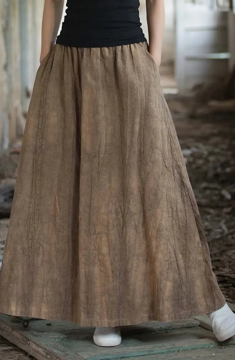 Linen Maxi Skirt a line skirt High Elastic Waist skirt