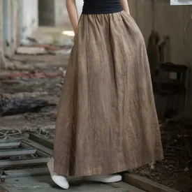 Linen Maxi Skirt a line skirt High Elastic Waist skirt