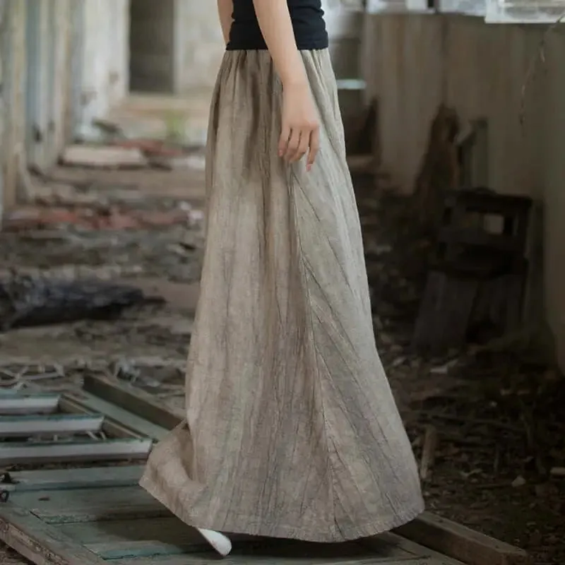 Linen Maxi Skirt a line skirt High Elastic Waist skirt