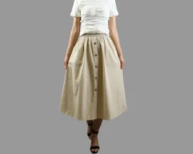 Linen skirt/Midi skirt/A-line skirt/summer skirt/elastic waist skirt/high waist skirt/skirt with pockets (Q0001)
