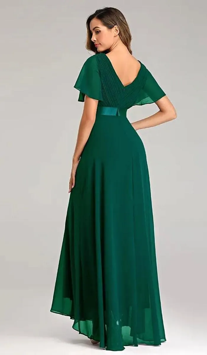 Luexco Elegant Chiffon Flutter Sleeve Formal Dress