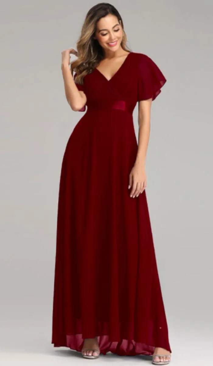 Luexco Elegant Chiffon Flutter Sleeve Formal Dress