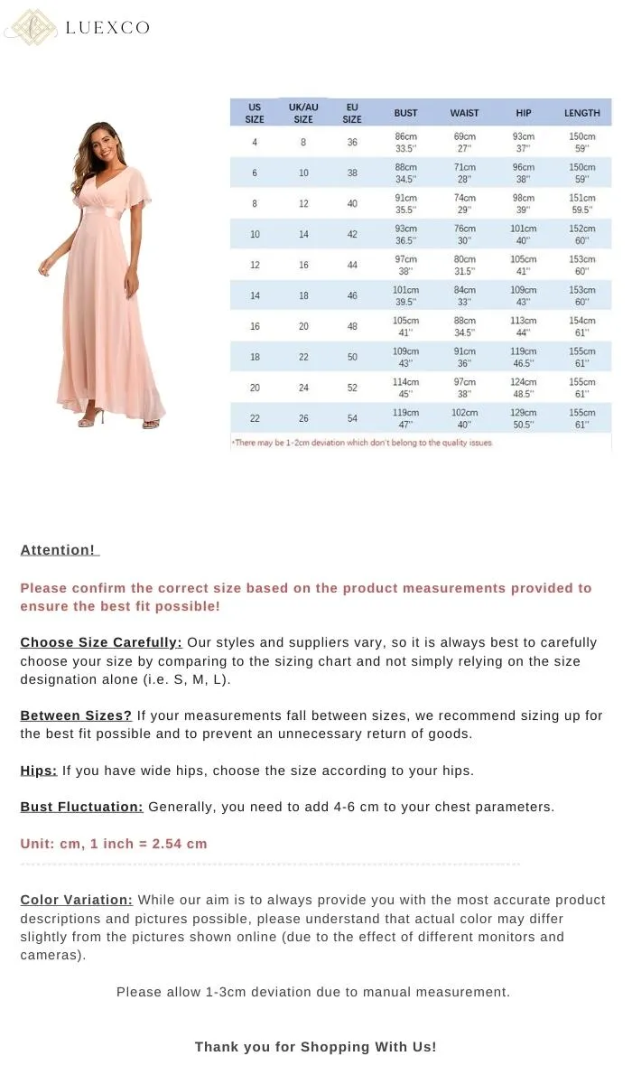 Luexco Elegant Chiffon Flutter Sleeve Formal Dress