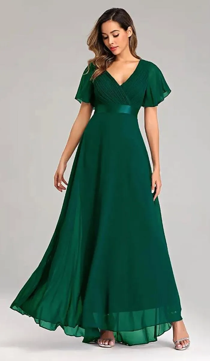 Luexco Elegant Chiffon Flutter Sleeve Formal Dress